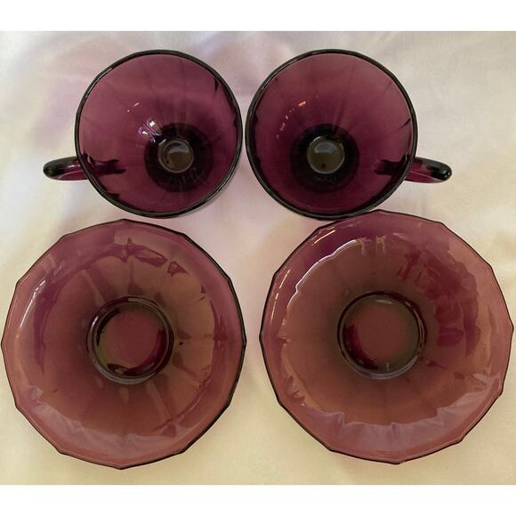 Vintage Hazel-Atlas Moroccan Amethyst Cup & Saucer - 2 Sets – Purple Glass - Picture 3 of 4